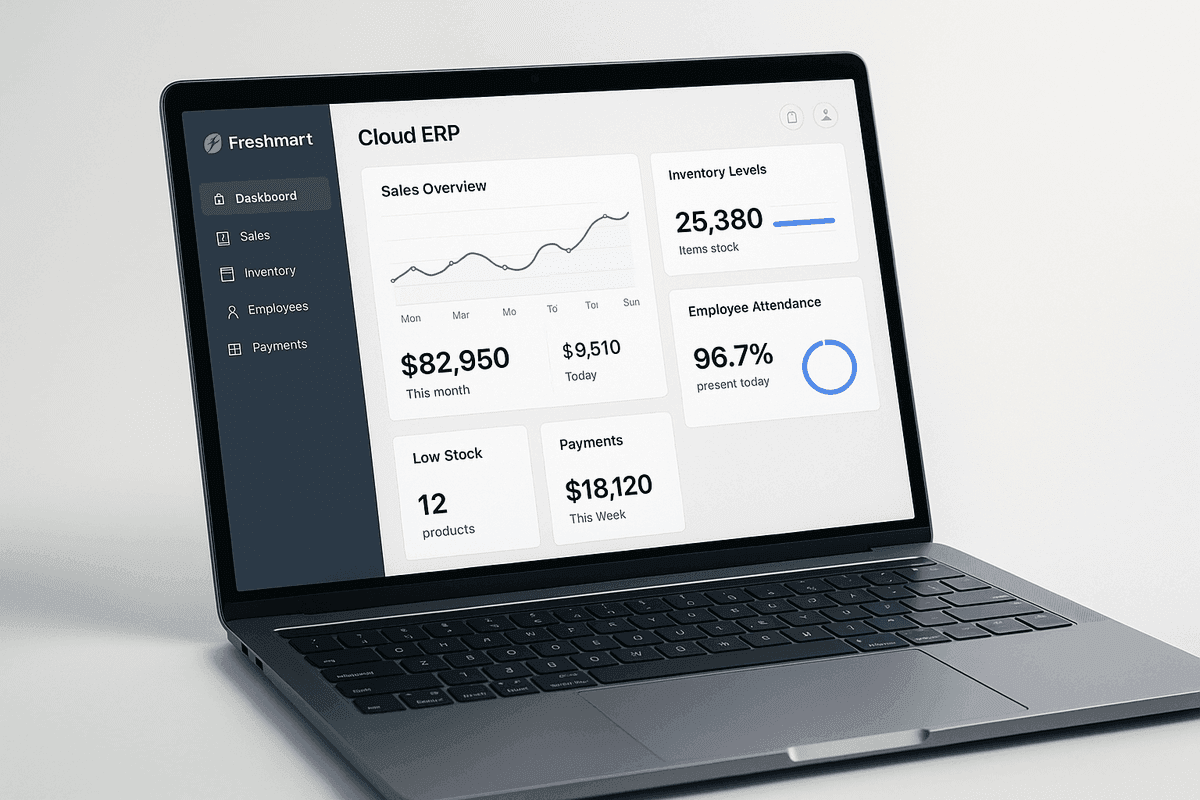 Cloud ERP system dashboard case study for a supermarket chain